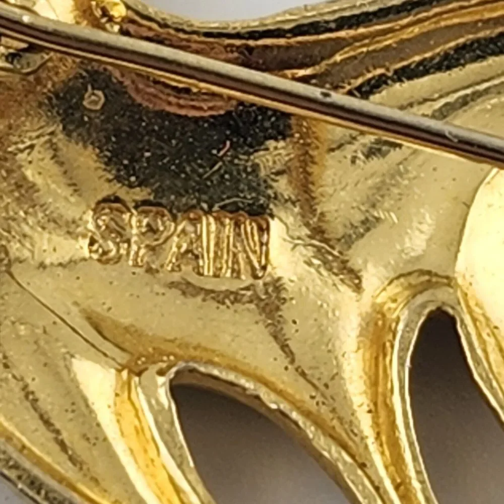 Vintage Spanish Damascene‎ Cat Enamel Brooch